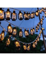 1入組復古煤油燈風格led串燈,1.5m/3m/6m,10/20/40顆led,適用於室內外氛圍營造、野營和帳篷裝飾