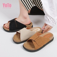 YOTO Women's Leather Sandals 2025 Summer New Thick Soled Adjustable French Slippers For Women Sandal