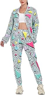 Retro 80s 90s Outfit Sets for Women Color Block 2 Piece Tracksuit Windbreaker Jacket Set