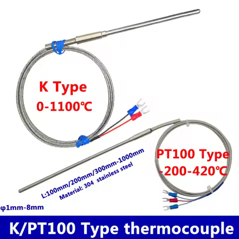 Flexible Bending Probe1100 degree PT100/K Type Ungrounded 1mm 2mm 3mm 5mm Controller Sheathed Thermo