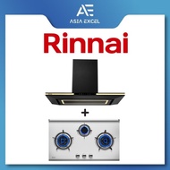 RINNAI RH-C1059-PBR 90CM CHIMNEY HOOD + RINNAI RB-983S FLEXIHOB 88CM 3 BURNER STAINLESS STEEL BUILT-IN GAS HOB