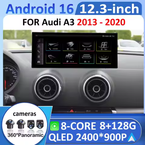 8 Core Android 16 Car Radio Stereo Player For Audi A3 2013 2014 - 2020 Carplay WIFI 4G 8+128GB QLED 