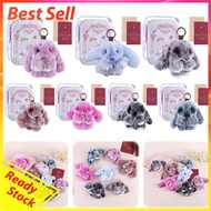 Rabbit Keychain Ring Fluffy Bunny Trinket Key Chain Charm Lovely Keyring Pendant Fluffy Fur Pompon B