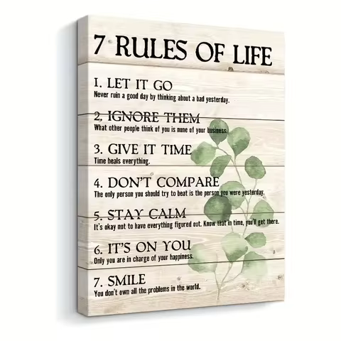 1pc 7 Rules of Life Inspirational Canvas Print Motivational Quotes for Home and Office Perfect for W