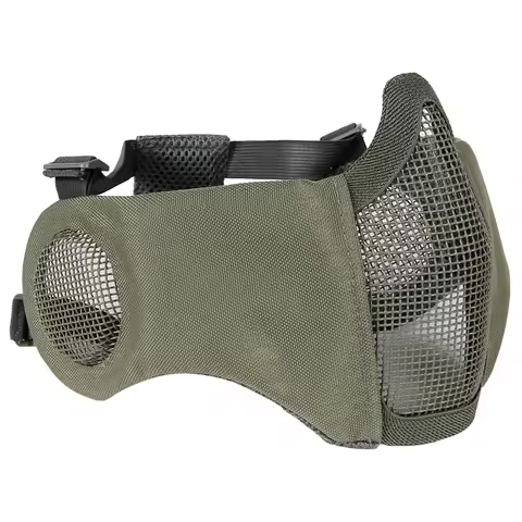 Tactical Airsoft Mask Half Face Paintball Shooting CS Foldable Steel Mesh Mask With Ear Protection M