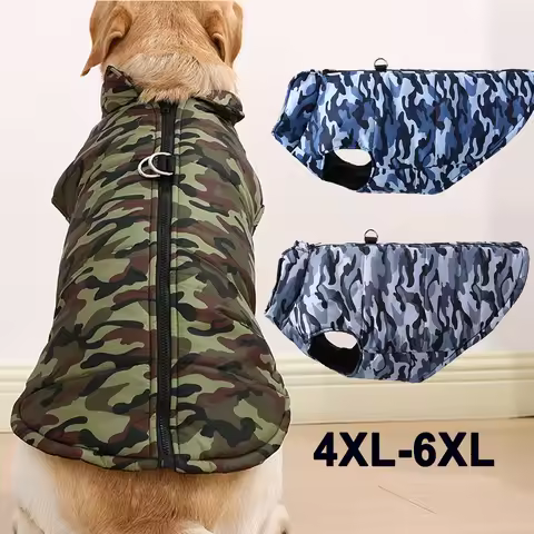Winter Warm Big Dog Clothes Camouflage Sleeveless Pet Vest Jacket Windproof Large Dog Coat Zipper D-