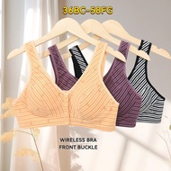 Ready Stock Plus-Size 58F/58G Button-Front Bra with Wireless Cups - Striped Pattern
