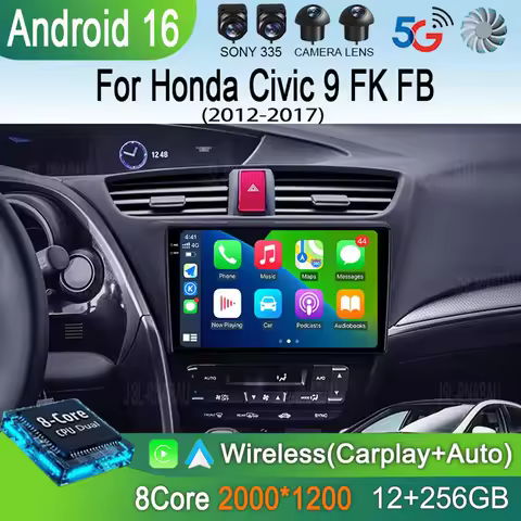 Android 16 For Honda Civic 9 FK FB 2012 - 2017 Car Radio Multimedia Video Player Navigation stereo G