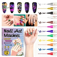 LILY 12/24 Color Nail Art Pens 0.5MM Nail Polish Pens Drawing Painting Point Liner Painted Pen Kit u