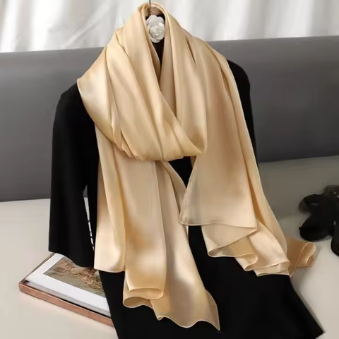 90*180cm Fashion Luxury Solid Color Silk Scarf Women Soft Smooth Scarves Head Wrap Hijab Outdoors Mu