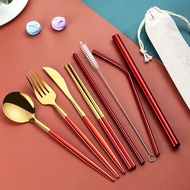 Pandeat 304 Stainless Steel Straw 9In1 Utensil Straw Spoon Knife Fork Chopstick Set Reusable Metal Cutlery Set