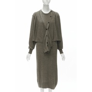 LEMAIRE brown merino wool blend tie front cardigan sweater dress XS