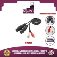 MICRO PC XLR FEMALE to RCA MALE 1-METER, 2-XLR to 2-RCA F/M, AUDIO CABLE CORD, BEST FOR MIXER/ AMPLI