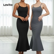 Lovito Women's Casual Fishtail Dress with Adjustable Buckle - Slim Fit, Multi-Color L36AD011