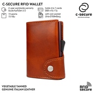 C-SECURE [พร้อมส่ง] กระเป๋าใส่บัตร (RFID Protection) รุ่นหนังฟอกฝาด พร้อมช่องใส่เหรียญ สีน้ำตาล (เคส