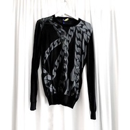 全新 意大利奢侈名牌VERSACE黑色鎖鏈印花圖案透薄長袖圓領線衫