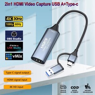 USB Type-C Video Capture Card HDMI 4K/30Hz Game Grabber Record for Switch Xbox PS4/5 Live Broadcast 