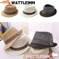 WATTLE1MM Straw Fedora Hat, Breathable Trilby Sun Cap,  Straw Short Brim Floral Hat Man