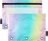 Iridescent Rainbow Glitter Binder Zippered Pouch Soft Zippered Pencil Pouches, Pencil Pouch for Bind