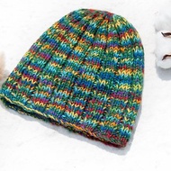 手織純羊毛帽/針織毛帽/內刷毛手織毛帽/手工針織毛線帽 -彩虹色