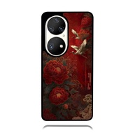 Case hp Huawei P70 P60 P50 P40 P30 P20 P10 Pro TPU RubberPeonies Red