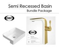 Semi Recessed Basin BUNDLE With Basin Tall Mixer Tap (GOLD)