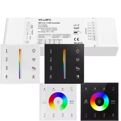 V5-L(WT) Tuya App 5CH*6A DC12-48V WiFi & RF 5 in 1 Led Controller T15/T15-1 AC 100-240V 4Zones RGBW+