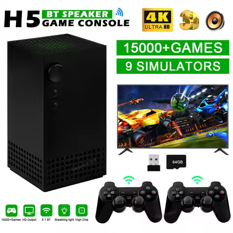 NEW H5 D20 Audio Video Game Console 4K Output Dual Wireless Controllers 15000 3D Games For PS/MA/GB 
