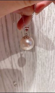 18K金天然極光淡水珍珠吊墜13mm 極光鏡面冷光 愛迪生大白珍珠吊咀