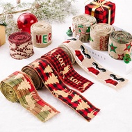 5m Christmas DIY Fabric Ribbon Burlap Ribbon With Wired Edge Gift Wrapping Christmas Tree Decor Ribbon DIY Wreath Bows Crafts