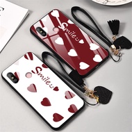 Samsung Galaxy A9 A8 A7 A6 A5 Plus 2018 A750 A9s A9 Star Pro Smile Lanyard Hard Cover Love Heart Glass Wristband Case