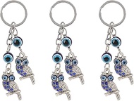 3Pcs Evil Eye Keychain, Blue Evil Eye Keychain Owl Pendant Turkish Crafting Alloy Chain with Keyring