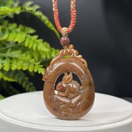 高品質珊瑚玉吊墜冰潤高瓷玉化檸檬片手雕鏤空如意玉兔鴻運當頭