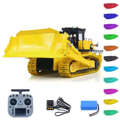 1/12 Metal D155AX RTR RC Hydraulic Bulldozer Heavy Dozer Machine 7 Way Valve Pump 5 Plows Radio Mast