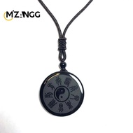Obsidian Yin and Yang Taiji Bagua Pendant Necklace Nine Words of Truth Lucky Amulet Crystal Jewelry 