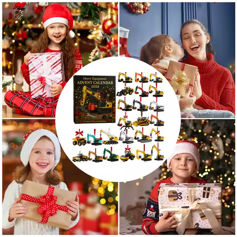 Heavy Equipment Advent Calendar 2025 2D Flat Construction Vehicle Ornaments Christmas Advent Calenda