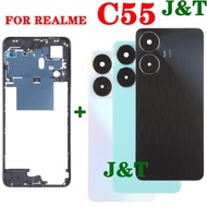 For Realme C55 Phone LCD middle Front frame Bezel Back Battery Cover Door Housing Camera Lens LCD Re