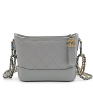 Chanel Light Grey Quilted Calfskin Small Gabrielle Hobo Bag Gold and Silver Hardware