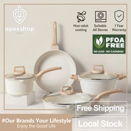 CAROTE Ice Cream Same Style Non Stick Frying Pan 7 pieces kitchen cookware set pan wok pot panInduct