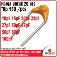 20x Capacitor Monocap 10pF 15pF 20pF 22pF 27pF 30pF 47pF 56pF 82pF 100pF 50V Monolithic Ceramic Capa