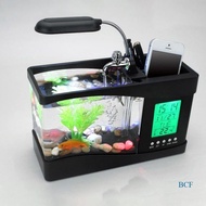 BCF Mini Fish Tank Aquarium LCD Timer Alarm Clock LED Lamp Light USB Aquarium