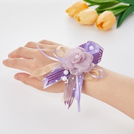 Set of 2 Bridesmaid Wrist Corsage Wedding Bridesmaid Wrist Flower Silk Pearl Wrist Corsage Purple