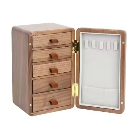 Wood Jewelry Box Vintage Style for Necklaces Rings 5Drawers Jewellery Organiser Bracelet Watch Displ
