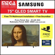 SAMSUNG QA75LS03BAKXXS 75" ART MODE 4K QLED SMART TV + FREE WALL MOUNT &amp; BROWN BEZEL+ SOUNDBAR + $400 VOUCHER BY SAMSUNG