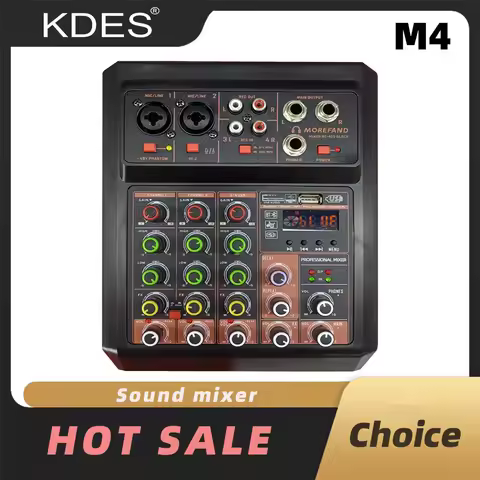KDES M4 Audio Mixer 4 Channel 48V Phantom Power USB Studio Sound Mixers Bluetooth DJ Console Mixing