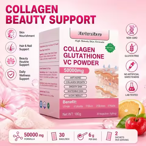 Collagen Peptides Glutathione Vitamin C Powder 30 Sachets, Marine Collagen Drink Mix for Beauty Well