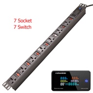 PDU Power Strip Distribution Unit, digital display meter,7 Socket 7 ways Universal Extension Socket，
