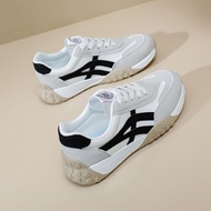 FA2SHOP FQ192 รองเท้าส้นแบนผ้าใบนิ่มสีขาวพร้อมลวดลายสีน้ำเงินและสีส้ม สไตล์เกาหลี ใส่สบาย