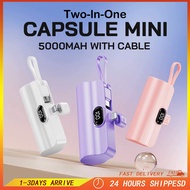 New 5000mAh Capsule Mini Fast PowerBank with LED Display PowerBank With Cable Type-C / iP Charge Por