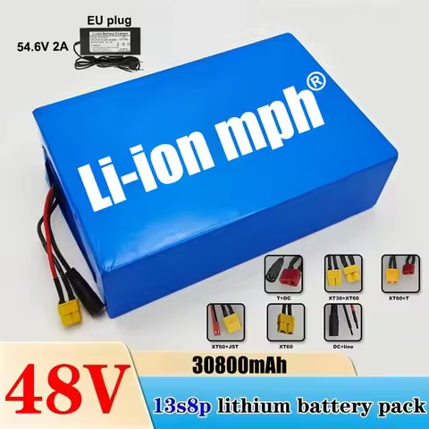 Large capacity 48V 30800mAh 18650 13S8P lithium battery pack with built-in BMS, suitable for 48V 250